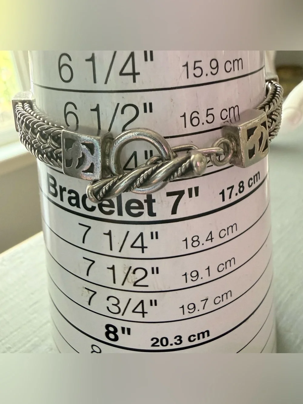 Lois Hill 925 Sterling-Style Woven Silver Toggle Bracelet